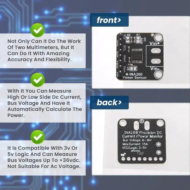 Alt view image 4 of 7 - INA260 Detection Sensor Module High or Low Side Voltage Current Power Sensor Portable Module