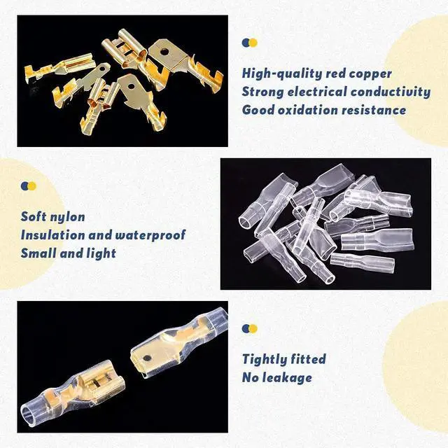 Alt view image 2 of 6 - 720 Pieces of 2.8/4.8/6.3mm Male and Female Quick Crimping Terminal Blocks with Insulating Sleeve Combination Kit