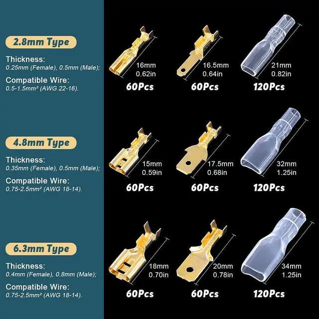 Alt view image 3 of 6 - 720 Pieces of 2.8/4.8/6.3mm Male and Female Quick Crimping Terminal Blocks with Insulating Sleeve Combination Kit
