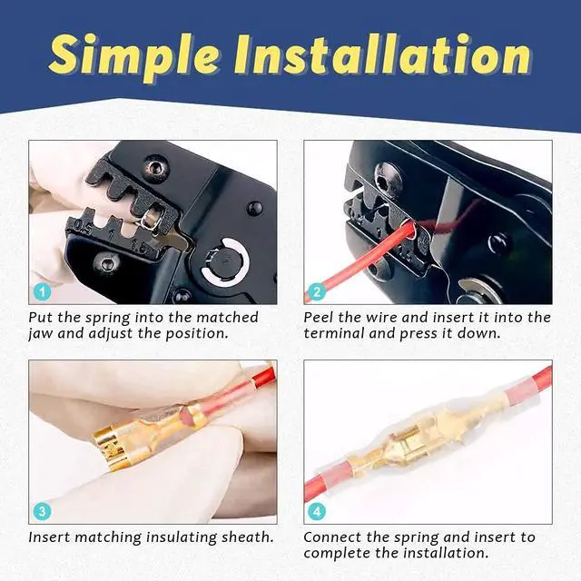 Alt view image 4 of 6 - 720 Pieces of 2.8/4.8/6.3mm Male and Female Quick Crimping Terminal Blocks with Insulating Sleeve Combination Kit