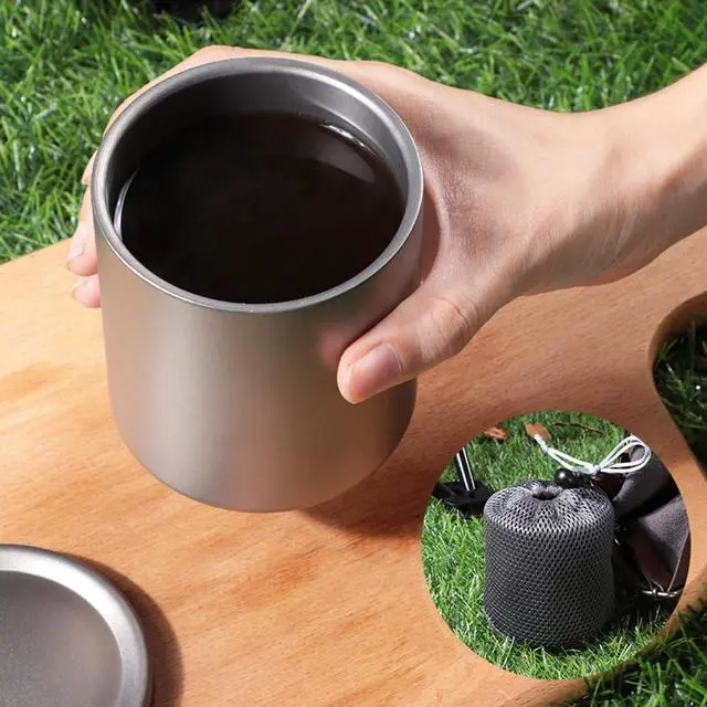 Alt view image 5 of 7 - 600Ml Double Wall Titanium Water Cup Coffee Tea Mug Fit for Home Office Outdoor Camping Hiking Picnic Without Handle