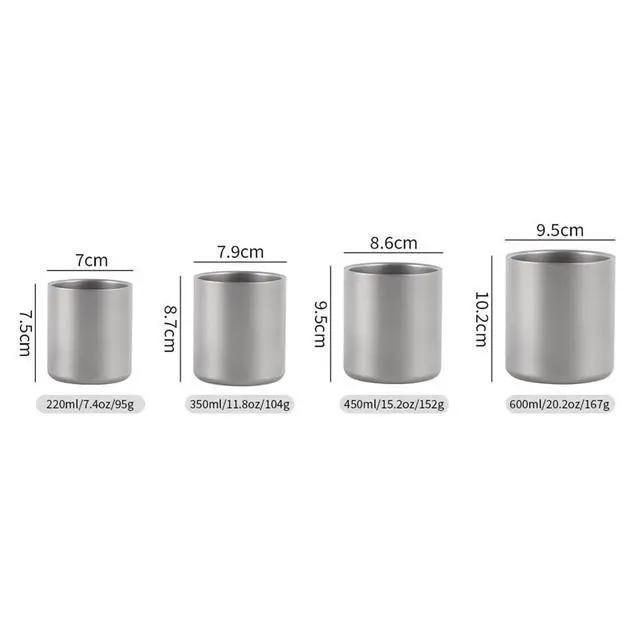 Alt view image 7 of 7 - 600Ml Double Wall Titanium Water Cup Coffee Tea Mug Fit for Home Office Outdoor Camping Hiking Picnic Without Handle