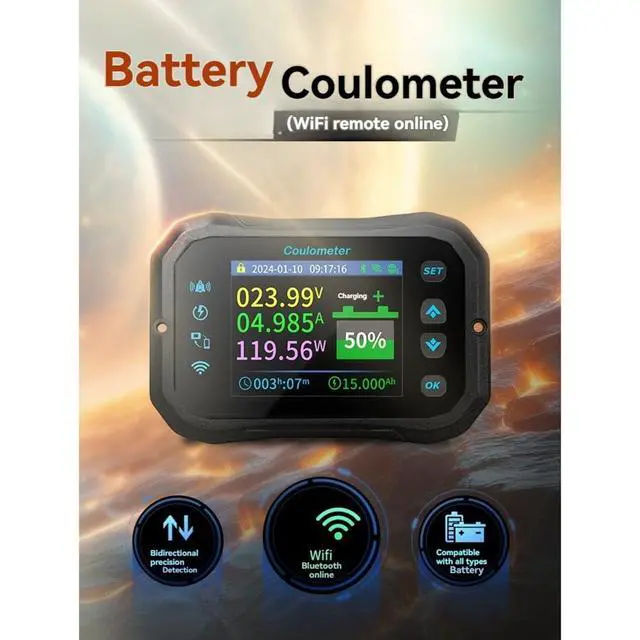 Alt view image 5 of 7 - WiFi Coulomb Meter RV Battery Monitor Battery Capacity Indicator Tester Power Volt-Ammeter for All Batteries A