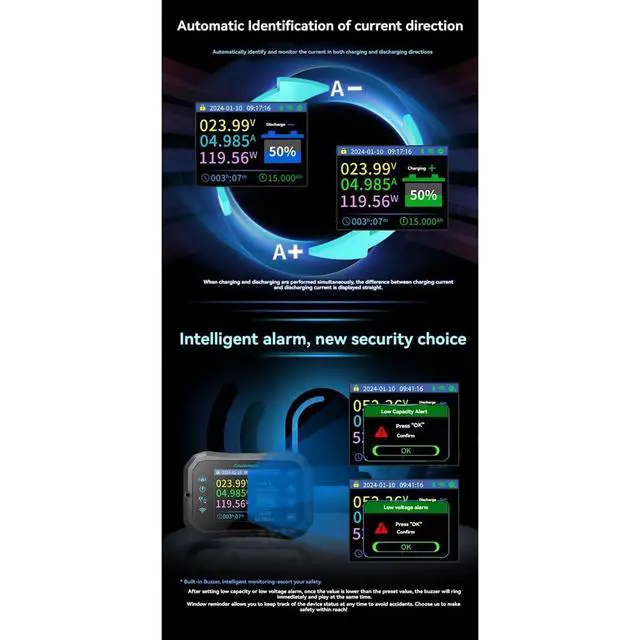 Alt view image 6 of 7 - WiFi Coulomb Meter RV Battery Monitor Battery Capacity Indicator Tester Power Volt-Ammeter for All Batteries A