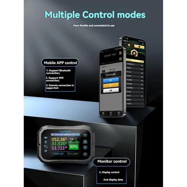 Alt view image 7 of 7 - WiFi Coulomb Meter RV Battery Monitor Battery Capacity Indicator Tester Power Volt-Ammeter for All Batteries A