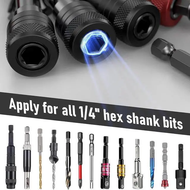 Alt view image 3 of 6 - 6PCS Bit Holders Keychain, 1/4 Inch Hex Shank Bit Holders, Quick-Change Design for Nut Driver, Screwdriver & Drill Bits