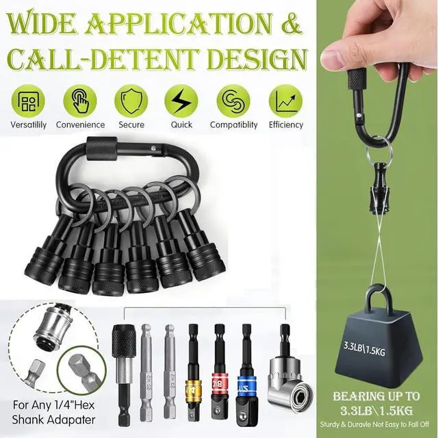 Alt view image 6 of 6 - 6PCS Bit Holders Keychain, 1/4 Inch Hex Shank Bit Holders, Quick-Change Design for Nut Driver, Screwdriver & Drill Bits
