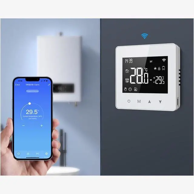 Alt view image 5 of 7 - Tuya Wifi Thermostat Smart Home Battery Powered Temperature Controller for Gas Boiler Works with Voice Assistant White ABS Remote Thermostat