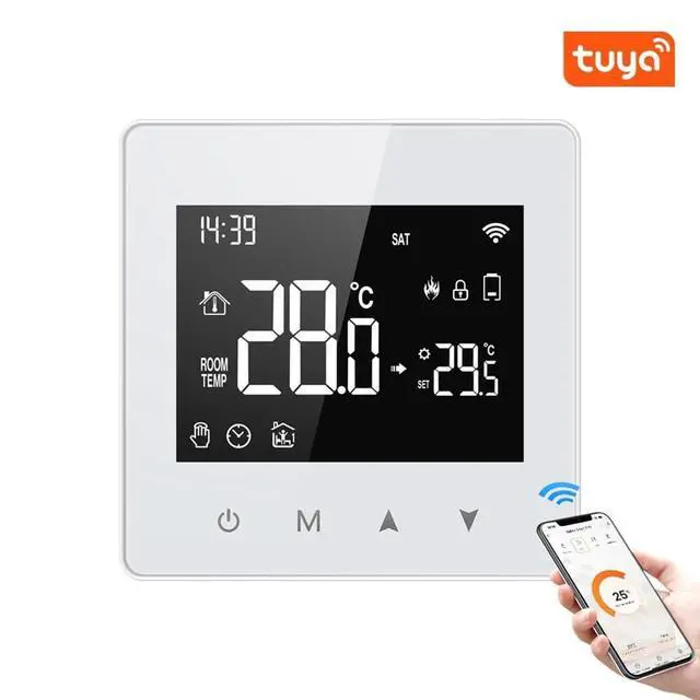 Alt view image 7 of 7 - Tuya Wifi Thermostat Smart Home Battery Powered Temperature Controller for Gas Boiler Works with Voice Assistant White ABS Remote Thermostat