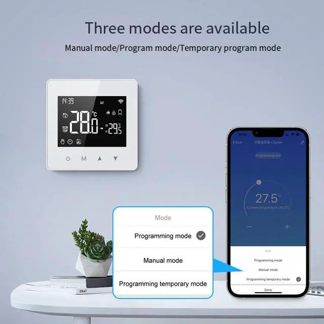 Alt view image 4 of 7 - Tuya Wifi Thermostat Smart Home Battery Powered Temperature Controller for Gas Boiler Works with Voice Assistant White ABS Remote Thermostat