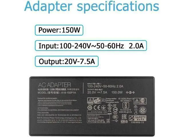 Alt view image 3 of 7 - 150W AC Charger Compatible with Asus A17-120P2A ADP-120CD B A18-150P1A Zenbook Pro 15 Flip OLED Q529 Q529Z Q529ZA Q539ZA Q539Z Q539ZD UP6502 UP6502Z A571GT X571GD NX571GT RX571GT