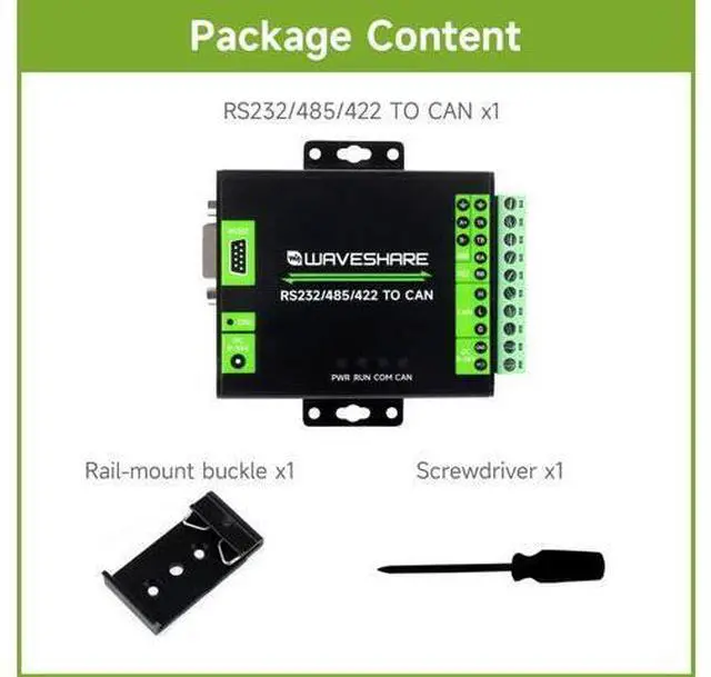 Alt view image 2 of 7 - waveshare RS232/485/422 to CAN Industrial Isolated Converter, Supports Modbus RTU Conversion, Multiple Protection Circuits