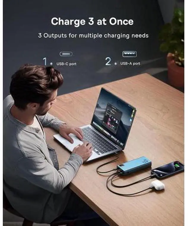 Alt view image 4 of 7 - Baseus Power Bank, 20000mAh 65W Metal Laptop Portable Charger, 4-Port USB C Battery Pack, PD3.0 Fast Charging Battery Bank for MacBook Dell XPS IPad iPhone 15/14/13/12 Pro Samsung S23 S22 Steam Deck