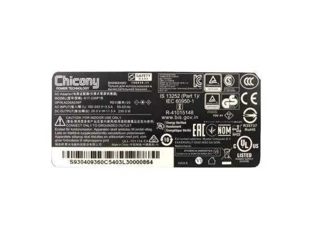Alt view image 2 of 2 - 20V 11.5A 230.0W 5.5x2.5mm Chicony A17-230P1B A230A038P Power Supply AC Adapter For MSI 230W Gaming Laptop Charger