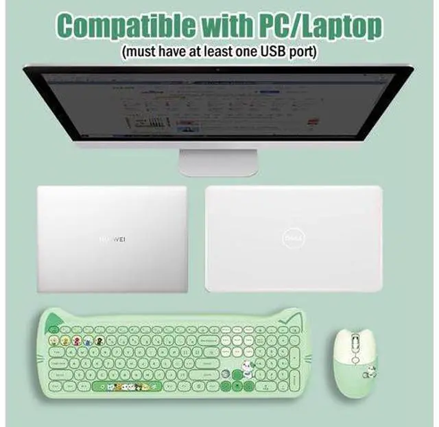 Alt view image 4 of 10 - Cute Cat 2.4G USB Wireless Keyboard and Mouse Combo, Silent Keys, Candy Colors, Compatible with Notebook, PC (Green-110Keys)