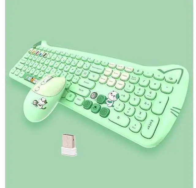 Main image of Cute Cat 2.4G USB Wireless Keyboard and Mouse Combo, Silent Keys, Candy Colors, Compatible with Notebook, PC (Green-110Keys)