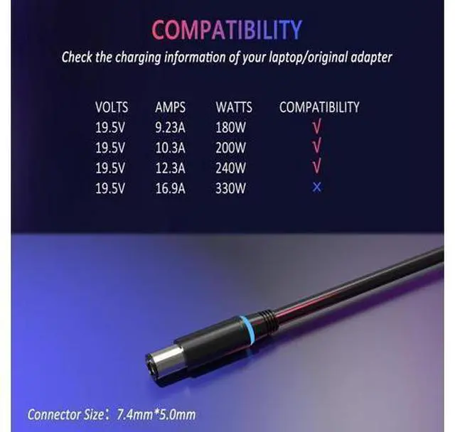 Alt view image 3 of 7 - New Slim 240W Laptop Charger Compatible with Dell Alienware M15, M17, 17, 15, X15, X16, X17, Area 51M, M17X, M18X, X51 Power Supply Cord 7.4mm Tip