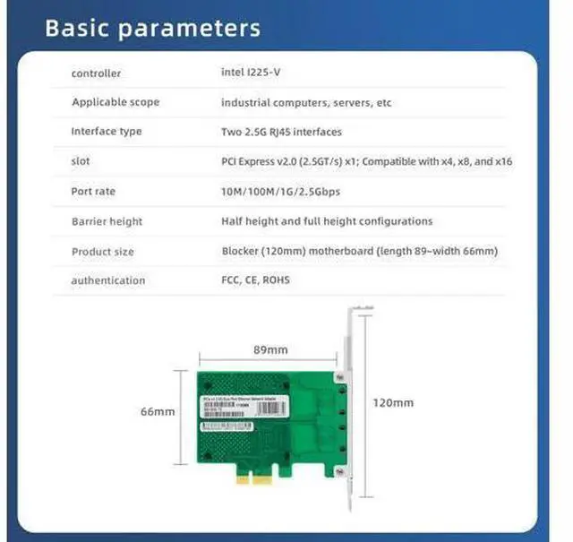 Alt view image 3 of 5 - Buacoz 2.5G Dual Port Gigabit Network Card,with Intel I225 Chip LAN NIC Card, 2500M Gigabit Dual RJ45 Ports Ethernet Server Adapter Support Windows 11/10 Windows Server 2022