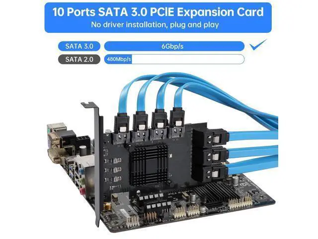 Alt view image 2 of 5 - ACTIMED PCI-E X1 to SATA 3.0 Controller Card, 10-Port SATA III 6Gbps Expansion Cards, Supports PCI-Express (1X 4X 8X 16X) Slot, Support SSD and HDD, for Windows/XP/MAC/Linux