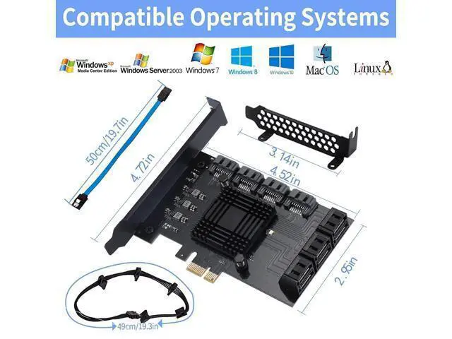 Alt view image 4 of 5 - ACTIMED PCI-E X1 to SATA 3.0 Controller Card, 10-Port SATA III 6Gbps Expansion Cards, Supports PCI-Express (1X 4X 8X 16X) Slot, Support SSD and HDD, for Windows/XP/MAC/Linux