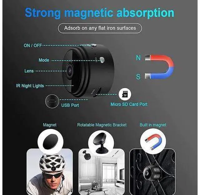 Alt view image 7 of 7 - Guardhouse Magnetic Mini Security Camera,Hidden Mini 1080P HD Wireless WiFi Spy Camera,Small Home Pet Nanny Camera Monitoring,Wide-Angle Lens,Night Vision,Motion Detection/Smart Alerts (2PC*64GB)