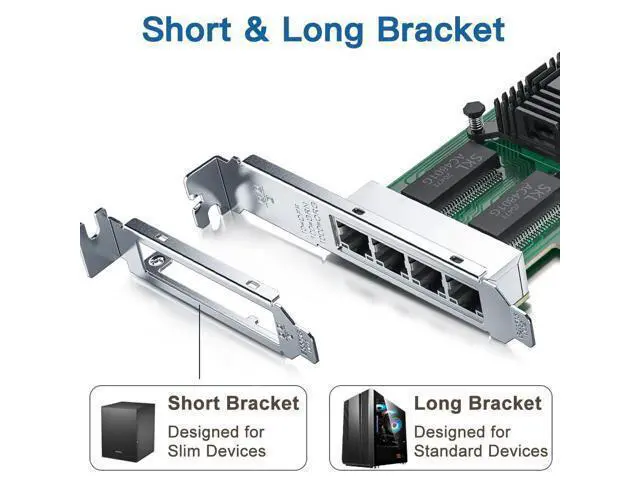 Alt view image 3 of 5 - H!Fiber Gigabit 4 Port NIC with Intel I350 Chip, 1Gb Network Card Compare to Intel I350-T4 NIC, Quad RJ45 Ports, PCI Express 2.1 X4, Ethernet Card with Low Profile for Windows/Windows Server/Linux