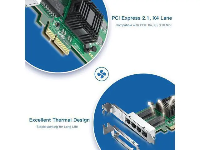 Alt view image 5 of 5 - H!Fiber Gigabit 4 Port NIC with Intel I350 Chip, 1Gb Network Card Compare to Intel I350-T4 NIC, Quad RJ45 Ports, PCI Express 2.1 X4, Ethernet Card with Low Profile for Windows/Windows Server/Linux
