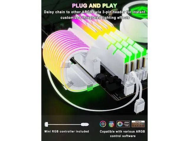 Alt view image 4 of 5 - Sirlyr RGB 12VHPWR Cable Set,ARGB PSU Cable Extension of Soft LED Strip Include 24Pin Motherboard,16 Pin GPU Power Supply Cables,for RTX 40 50 Series PC Custom,Male to Female