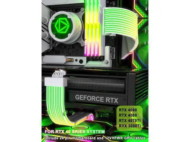 Alt view image 5 of 5 - Sirlyr RGB 12VHPWR Cable Set,ARGB PSU Cable Extension of Soft LED Strip Include 24Pin Motherboard,16 Pin GPU Power Supply Cables,for RTX 40 50 Series PC Custom,Male to Female