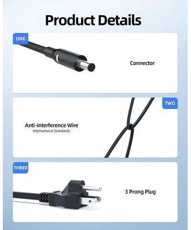 Alt view image 4 of 5 - 130W Charger Compatible with Dell Inspiron 16 Plus 7630 P125F, Inspiron 24 5420 5421, 27 7720 All-in-One W28C W29C Laptop Power Supply Adapter Cord