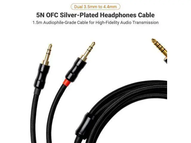 Alt view image 2 of 5 - Fosi Audio Dual 3.5mm to 4.4mm Cable for i5 Planar Magnetic Headphones 4.9Ft