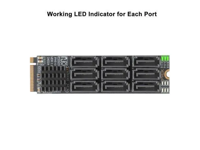 Alt view image 4 of 5 - M.2 to SATA 3.0 Adapter, M.2 M Key PCIE to 9-Port SATA Expansion Card 6Gbps with Chipset ASM1166 and LED Indicators