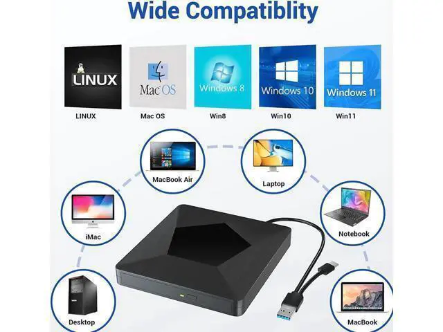 Alt view image 5 of 7 - External Bluray CD DVD Drive, Ultra Slim USB 3.0 and Type-C Portable Portable Slim CD DVD +/-RW Drive Player Burner, Blu-ray CD DVD Burner 3D Optical Blu-ray CD DVD Drive for Windows XP/7/8/10, MacOS