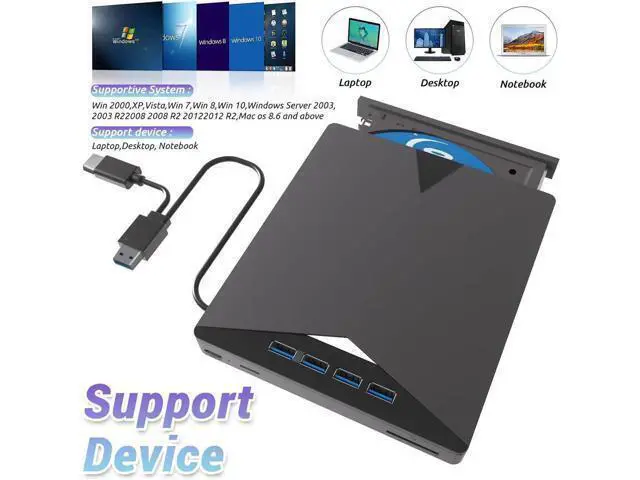 Alt view image 4 of 7 - Multi-Function External Blu-ray Drive, 7 in 1 External Blu Ray Drive USB 3.0 & Type-C DVD/BD Player Blu Ray Burner Writer, Portable Slim Bluray Drive for Laptop PC Desktop Windows 11 10 Mac OS