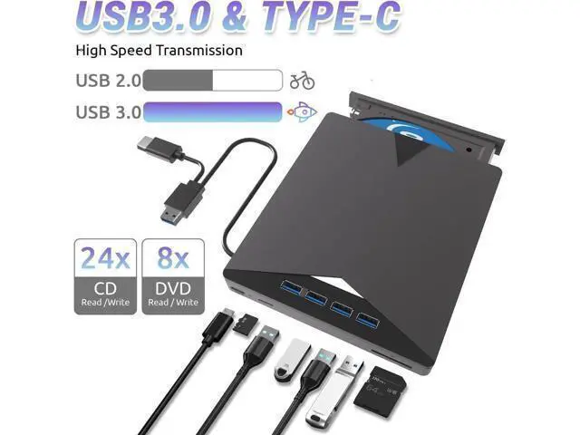 Alt view image 5 of 7 - Multi-Function External Blu-ray Drive, 7 in 1 External Blu Ray Drive USB 3.0 & Type-C DVD/BD Player Blu Ray Burner Writer, Portable Slim Bluray Drive for Laptop PC Desktop Windows 11 10 Mac OS