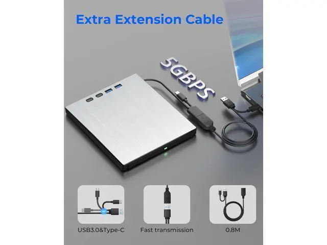 Alt view image 3 of 7 - External Blu ray Drive for Laptop, 7 in 1 External CD/DVD Drive Portable Blu Ray Burner USB 3.0 Type-C CD/BD Disc Drives Support 100G Bluray/DVD Drive Compatible with Windows Linux Mac OS