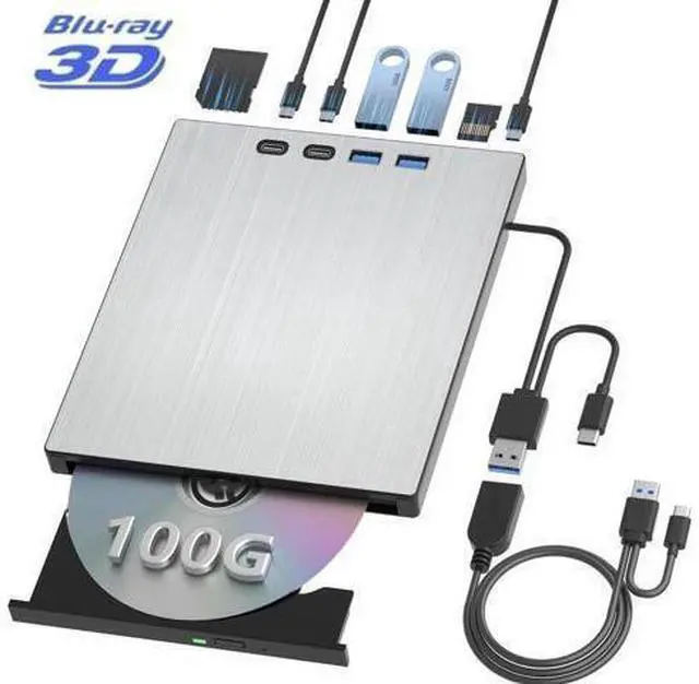 Main image of External Blu ray Drive for Laptop, 7 in 1 External CD/DVD Drive Portable Blu Ray Burner USB 3.0 Type-C CD/BD Disc Drives Support 100G Bluray/DVD Drive Compatible with Windows Linux Mac OS