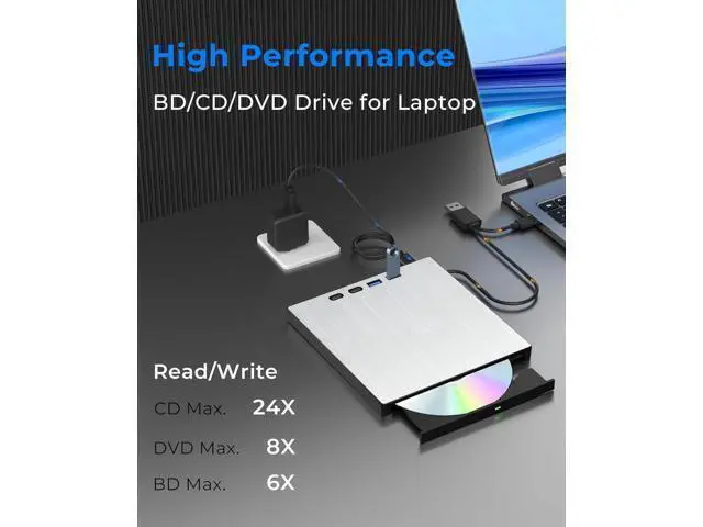 Alt view image 4 of 7 - External Blu ray Drive for Laptop, 7 in 1 External CD/DVD Drive Portable Blu Ray Burner USB 3.0 Type-C CD/BD Disc Drives Support 100G Bluray/DVD Drive Compatible with Windows Linux Mac OS