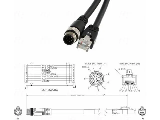 Alt view image 3 of 3 - HangTon Ethernet M12 8 Pin A-Code RJ45 Cable for Omron Microscan QX-870 Scanner Cognex in-Sight Data Man Checker Automation Network Switch Router 5m