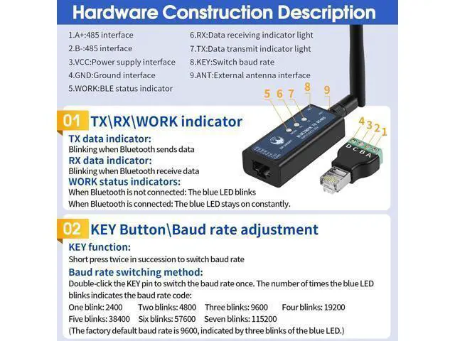 Alt view image 3 of 7 - DX-CP24 Bluetooth to RS485 Serial Adapter Industrial Wireless Bluetooth Communication Module to RS485 Converter, Change 485 Wired Device to Wireless (CP24 for Device)