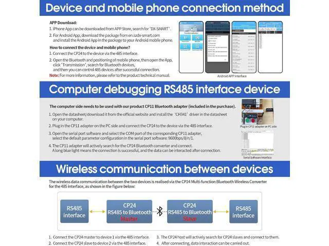 Alt view image 5 of 7 - DX-CP24 Bluetooth to RS485 Serial Adapter Industrial Wireless Bluetooth Communication Module to RS485 Converter, Change 485 Wired Device to Wireless (CP24 for Device)