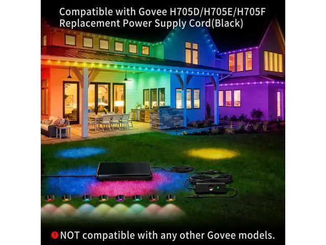 Alt view image 3 of 5 - 36V Waterproof Power Adapter Charger, for Govee Permanent Outdoor Light Compatible with Govee H705D/H705E/H705F Replacement Power Supply Cord(Black)