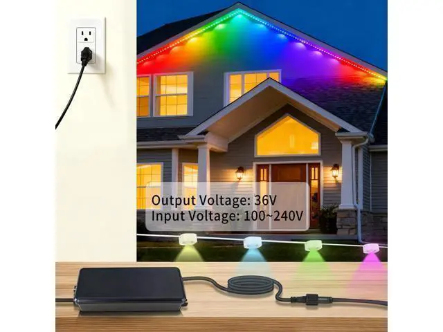 Alt view image 5 of 5 - 36V Waterproof Power Adapter Charger, for Govee Permanent Outdoor Light Compatible with Govee H705D/H705E/H705F Replacement Power Supply Cord(Black)