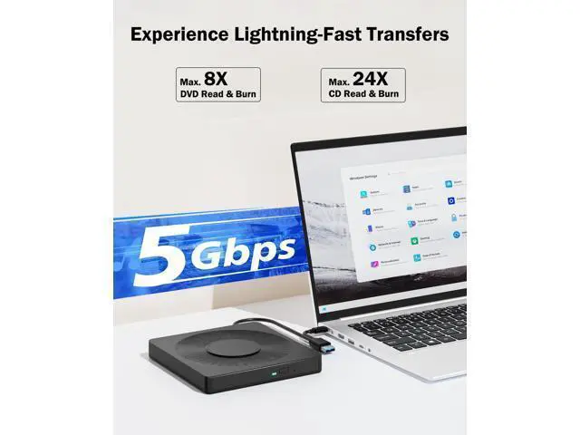 Alt view image 3 of 5 - 5 in 1 External DVD Player For Laptop with LightScribe DVD Burner CD Rom External CD/DVD Drive For PC Usb 3.0 External DVD Drive, DVD Reader Disc Player Fit for Windows XP/7/8/10/11 Mac Laptop Desktop