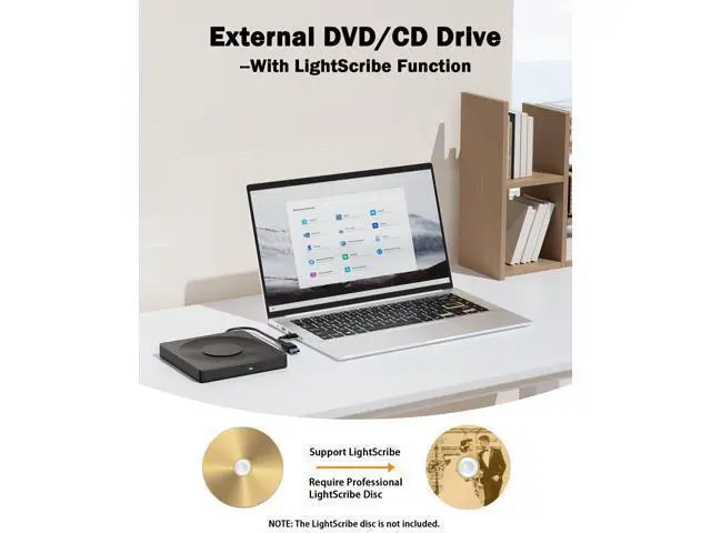 Alt view image 2 of 5 - 5 in 1 External DVD Player For Laptop with LightScribe DVD Burner CD Rom External CD/DVD Drive For PC Usb 3.0 External DVD Drive, DVD Reader Disc Player Fit for Windows XP/7/8/10/11 Mac Laptop Desktop