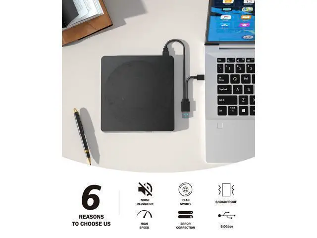 Alt view image 4 of 5 - 5 in 1 External DVD Player For Laptop with LightScribe DVD Burner CD Rom External CD/DVD Drive For PC Usb 3.0 External DVD Drive, DVD Reader Disc Player Fit for Windows XP/7/8/10/11 Mac Laptop Desktop