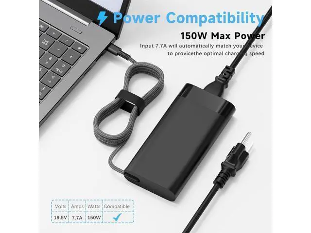 Alt view image 7 of 7 - 150W Laptop Charger Compatible with HP ZBook 15 16 17 15U 15V G3 G4 G5 G6 G7 G8 G9 ZBook Firefly 15 Victus 15 Studio G4 G5 G7 G8 G9 G10 G11 OMEN Pavilion Gaming 15 17 Supply Power AC Adapter