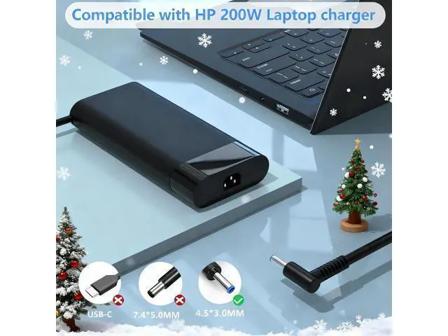 Alt view image 2 of 6 - 200W Laptop Charger Compatible with HP Victus 15 17 Omen Pavilion Gaming 15 17 ZBook Fury Create Studio 17 15 G9 G10 G8 G7 G6 G5 G4 Envy 15 15u 2020 TPN-DA10 L00818-850 Power Cord