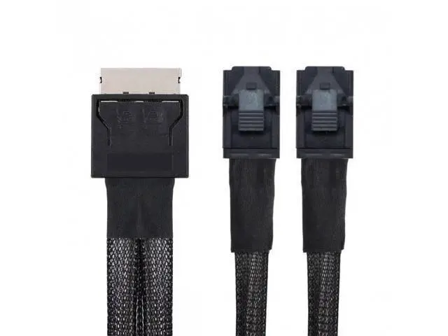 Alt view image 2 of 7 - HKCY SF-051 OCuLink PCIe PCI-Express SFF-8611 8x 8-Lane to Dual SFF-8643 HD 4x SSD Data Active Cable 50cm