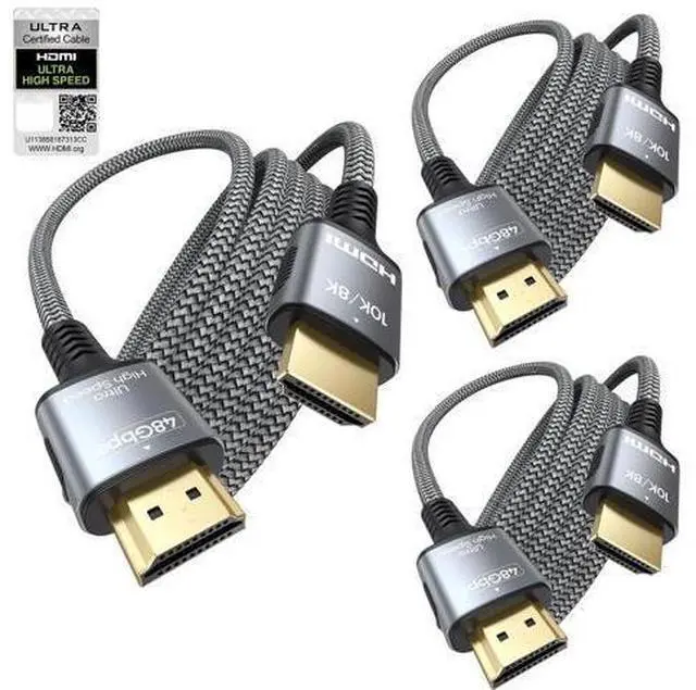 Main image of Certified HDMI Cable 6FT 3-Pack, 8K HDMI 2.1 Cord for Home Theater, Mlutipack Home Cinema Cables 48Gbps with eARC & 8K@60Hz, Shielded HDMI Cable for Soundbar, Roku/Apple TV, PS5, Xbox and Projector